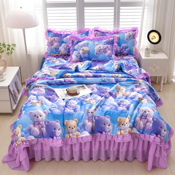 91家纺网 家纺一手货源 找家纺 （总）三友家纺 新款5D印花蕾丝花边床盖四件套（被套款 夏被款）