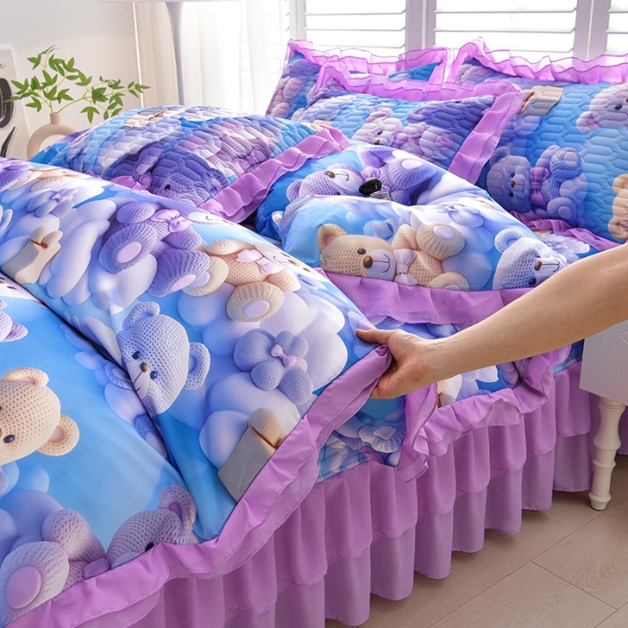 91家纺网 家纺一手货源 找家纺 （总）三友家纺 新款5D印花蕾丝花边床盖四件套（被套款 夏被款）