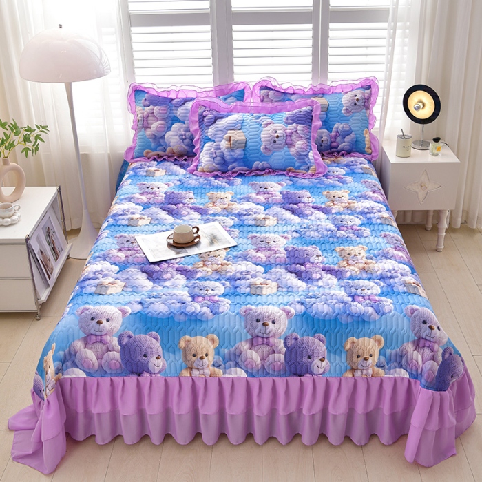 91家纺网 家纺一手货源 找家纺 （总）三友家纺 新款5D印花蕾丝花边床盖四件套（被套款 夏被款）