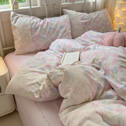 91家纺网 家纺一手货源 找家纺 （总）乐童家纺 2025新款纯棉法式蕾丝花边系类四件套