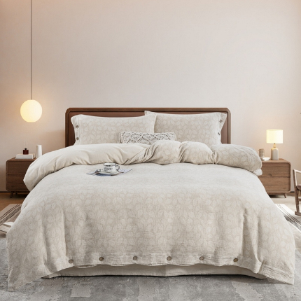 91家纺网 家纺一手货源 找家纺 （总）鲁爱家纺供货 2025新款AB版棉麻纽扣款四件套 