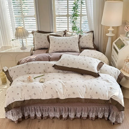 91家纺网 家纺一手货源 找家纺 （总）2025春夏新款复古印花小碎花针织棉双层纱夹棉床盖四件套