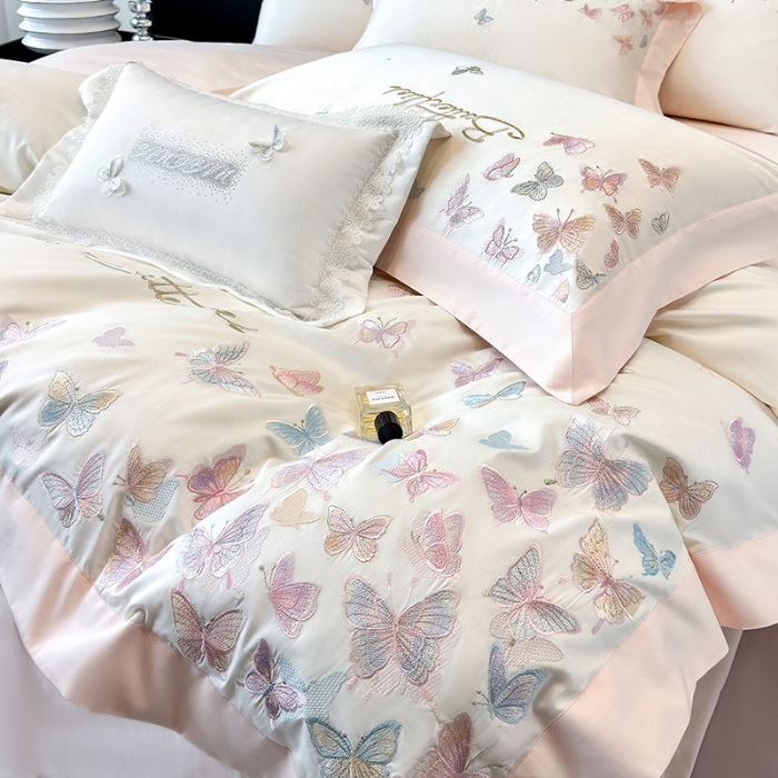 91家纺网 家纺一手货源 找家纺 （总）春夏新品50*50S贡缎长绒棉刺绣四件套纯棉床单床笠高档礼盒装