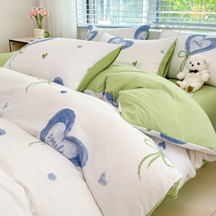 91家纺网 家纺一手货源 找家纺 （总）蒂凡秀家纺 2025新款A类有氧水洗泡泡棉印花四套皱皱纱泡芙棉四件套