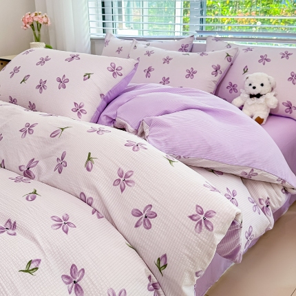 91家纺网 家纺一手货源 找家纺 （总）蒂凡秀家纺 2025新款A类有氧水洗泡泡棉印花四套皱皱纱泡芙棉四件套