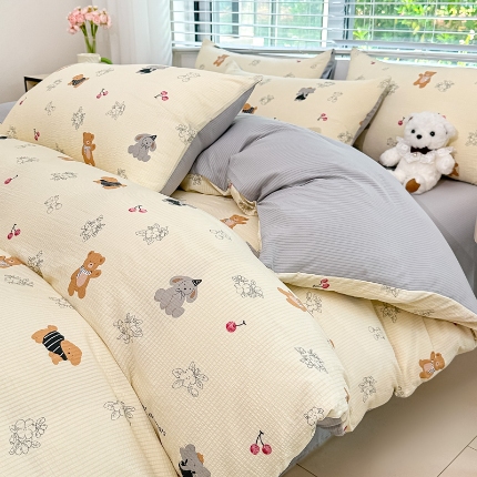 91家纺网 家纺一手货源 找家纺 （总）蒂凡秀家纺 2025新款A类有氧水洗泡泡棉印花四套皱皱纱泡芙棉四件套