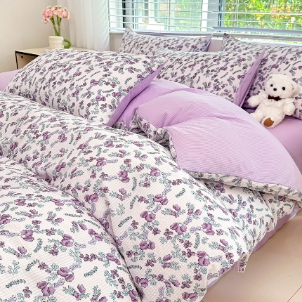 91家纺网 家纺一手货源 找家纺 （总）蒂凡秀家纺 2025新款A类有氧水洗泡泡棉印花四套皱皱纱泡芙棉四件套