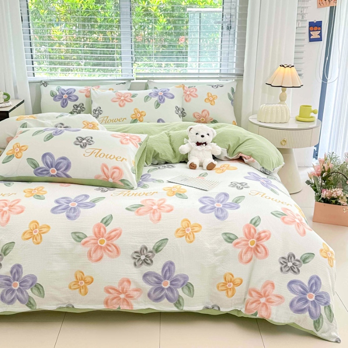 91家纺网 家纺一手货源 找家纺 （总）蒂凡秀家纺 2025新款A类有氧水洗泡泡棉印花四套皱皱纱泡芙棉四件套