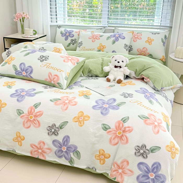 91家纺网 家纺一手货源 找家纺 （总）蒂凡秀家纺 2025新款A类有氧水洗泡泡棉印花四套皱皱纱泡芙棉四件套