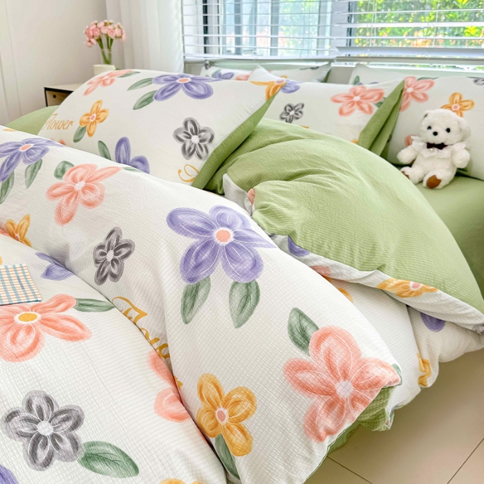 91家纺网 家纺一手货源 找家纺 （总）蒂凡秀家纺 2025新款A类有氧水洗泡泡棉印花四套皱皱纱泡芙棉四件套