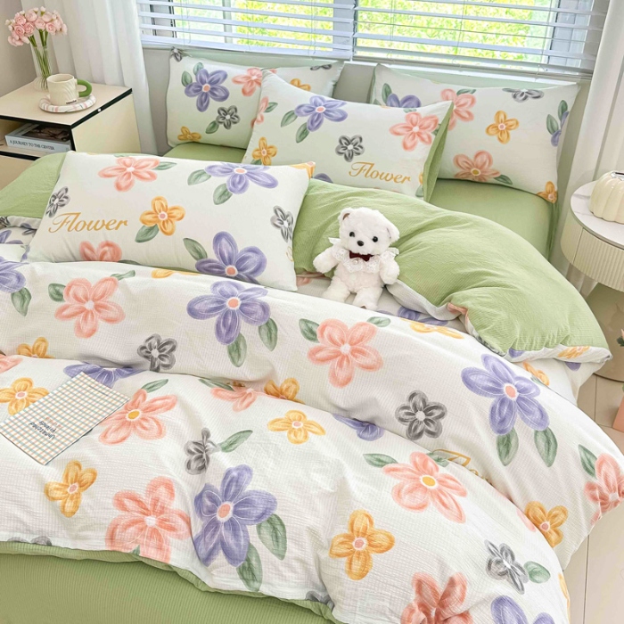 91家纺网 家纺一手货源 找家纺 （总）蒂凡秀家纺 2025新款A类有氧水洗泡泡棉印花四套皱皱纱泡芙棉四件套