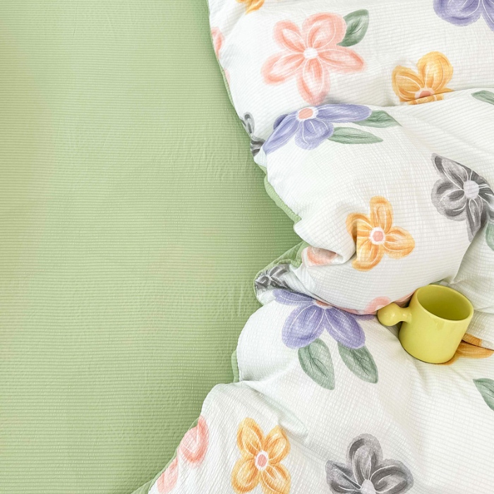 91家纺网 家纺一手货源 找家纺 （总）蒂凡秀家纺 2025新款A类有氧水洗泡泡棉印花四套皱皱纱泡芙棉四件套