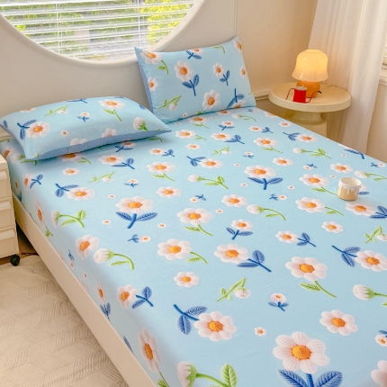 （总）2025新款5D专版数码印花凉感磨毛单床笠 床笠三件套