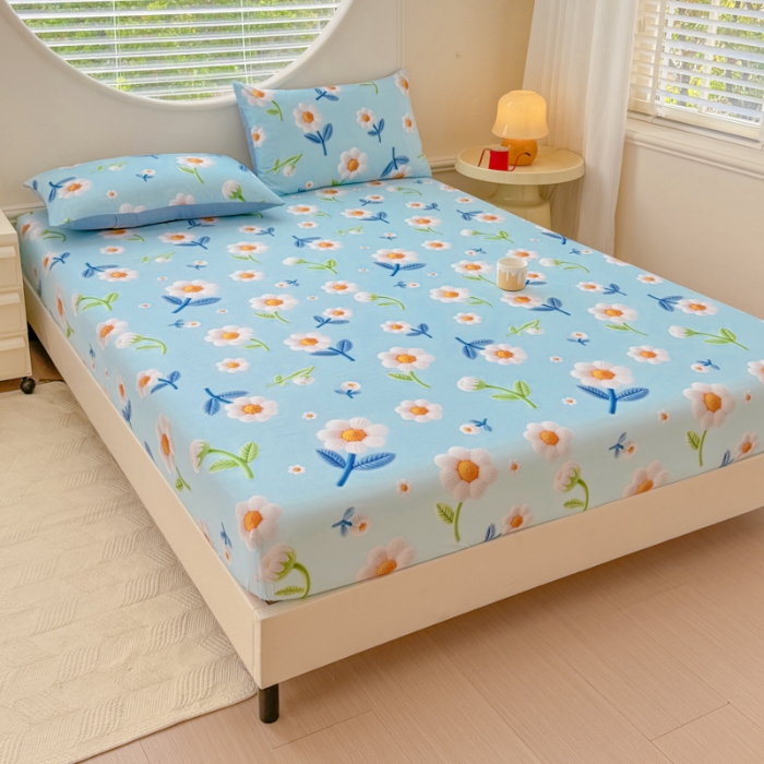 91家纺网 家纺一手货源 找家纺 （总）2025新款5D专版数码印花凉感磨毛单床笠 床笠三件套