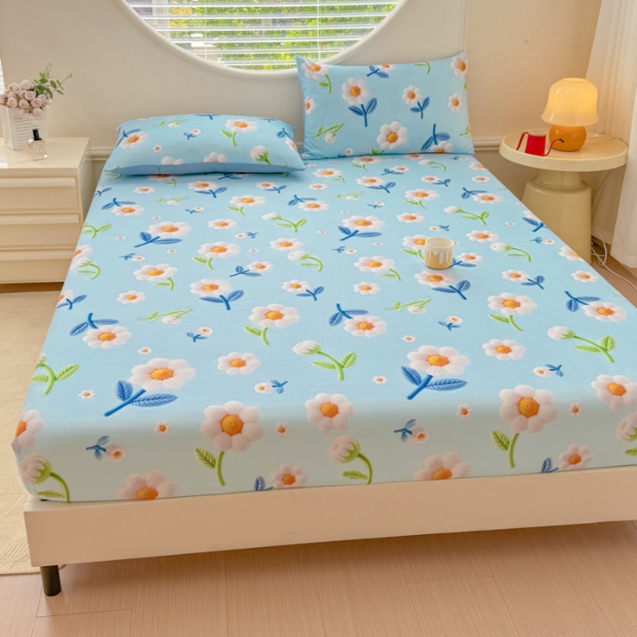 91家纺网 家纺一手货源 找家纺 （总）2025新款5D专版数码印花凉感磨毛单床笠 床笠三件套