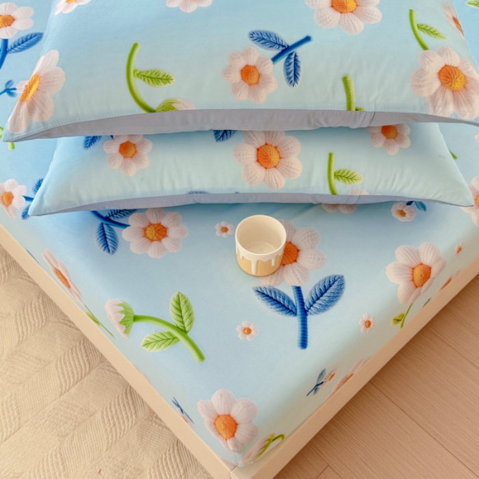 91家纺网 家纺一手货源 找家纺 （总）2025新款5D专版数码印花凉感磨毛单床笠 床笠三件套