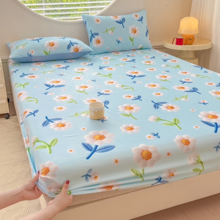 91家纺网 家纺一手货源 找家纺 （总）2025新款5D专版数码印花凉感磨毛单床笠 床笠三件套