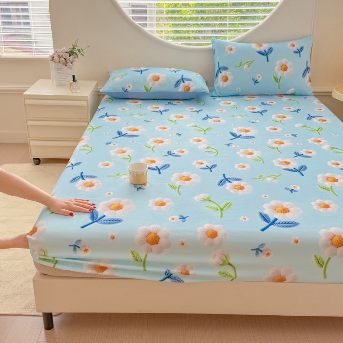 91家纺网 家纺一手货源 找家纺 （总）2025新款5D专版数码印花凉感磨毛单床笠 床笠三件套