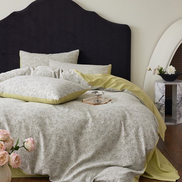 91家纺网 家纺一手货源 找家纺 （总）优品阁 2025新款全棉纯棉A类人字斜三层纱提花四件套-叶叶情深系列