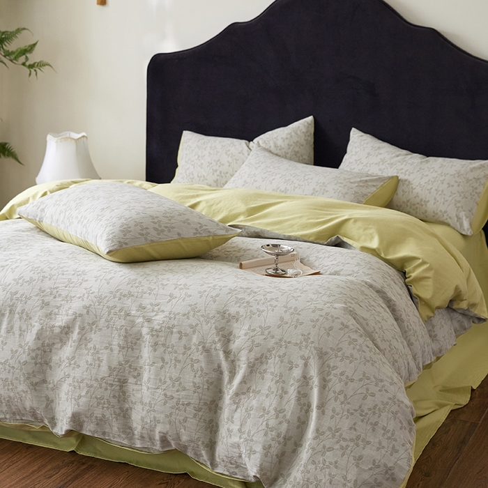 91家纺网 家纺一手货源 找家纺 （总）优品阁 2025新款全棉纯棉A类人字斜三层纱提花四件套-叶叶情深系列