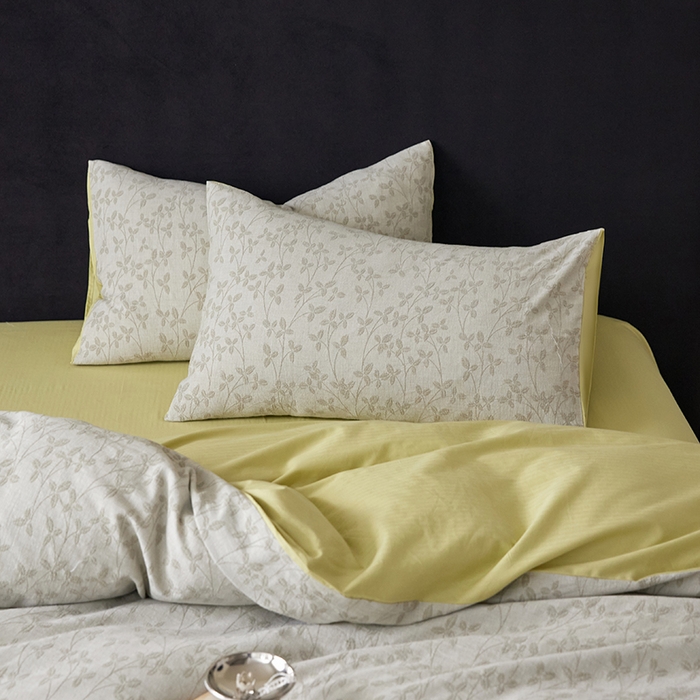 91家纺网 家纺一手货源 找家纺 （总）优品阁 2025新款全棉纯棉A类人字斜三层纱提花四件套-叶叶情深系列