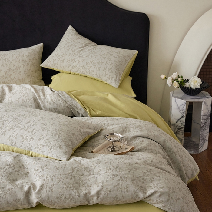 91家纺网 家纺一手货源 找家纺 （总）优品阁 2025新款全棉纯棉A类人字斜三层纱提花四件套-叶叶情深系列