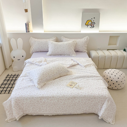 91家纺网 家纺一手货源 找家纺 吾欢心 2025新款水洗双层纱夏被四件套 欧若拉