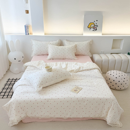 91家纺网 家纺一手货源 找家纺 吾欢心 2025新款水洗双层纱夏被四件套 草莓多多