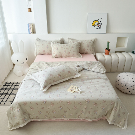 91家纺网 家纺一手货源 找家纺 吾欢心 2025新款水洗双层纱夏被四件套 莫奈花园