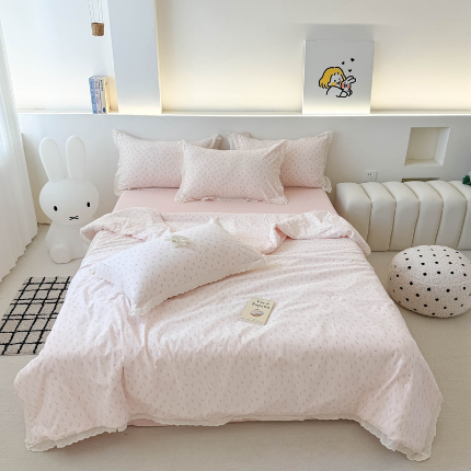 91家纺网 家纺一手货源 找家纺 吾欢心 2025新款水洗双层纱夏被四件套 梦屿