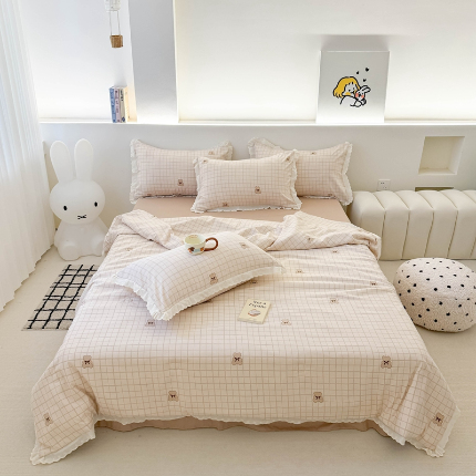 91家纺网 家纺一手货源 找家纺 吾欢心 2025新款水洗双层纱夏被四件套 宝贝熊