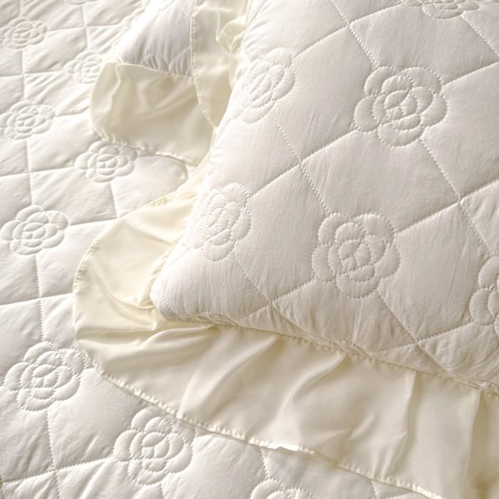 91家纺网 家纺一手货源 找家纺 漫布云家纺2026春夏韩版法式公主风水洗棉床盖款多功能被套 夏被床盖四件套多功能二合一水洗棉夹泡泡棉小竺棉棉床裙款 香榭丽-奶昔白