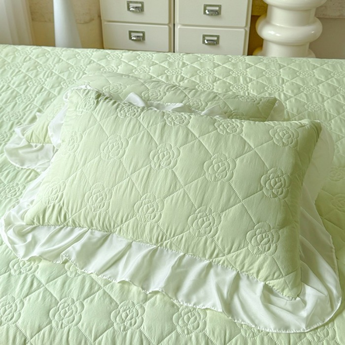 91家纺网 家纺一手货源 找家纺 漫布云家纺2026春夏韩版法式公主风水洗棉床盖款多功能被套 夏被床盖四件套多功能二合一水洗棉夹泡泡棉小竺棉棉床裙款  香榭丽-新芽绿 