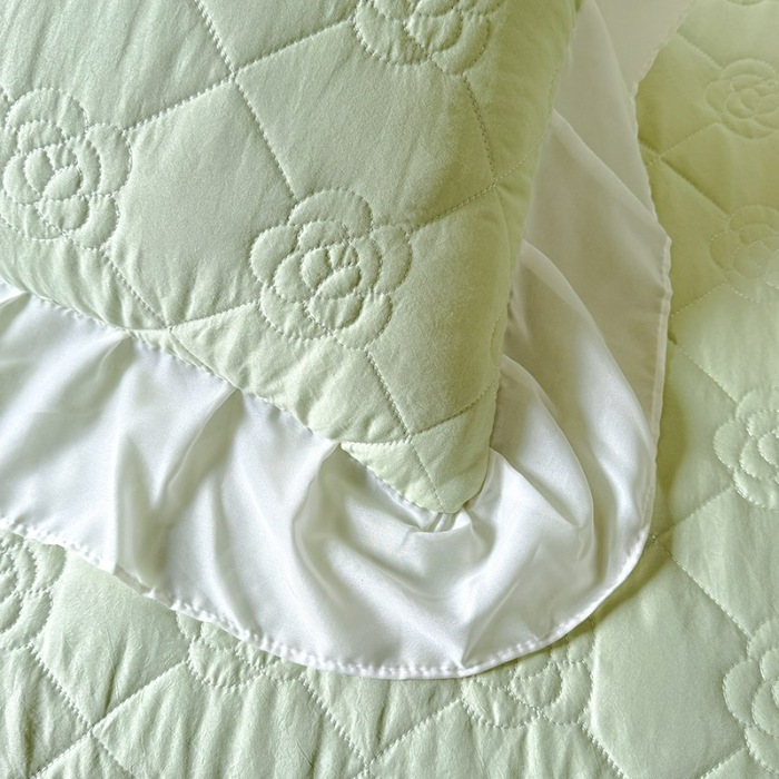 91家纺网 家纺一手货源 找家纺 漫布云家纺2026春夏韩版法式公主风水洗棉床盖款多功能被套 夏被床盖四件套多功能二合一水洗棉夹泡泡棉小竺棉棉床裙款  香榭丽-新芽绿 