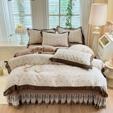 91家纺网 家纺一手货源 找家纺 （总）2025春夏新款复古印花小碎花针织棉双层纱夹棉床盖四件套