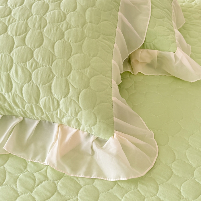 91家纺网 家纺一手货源 找家纺 苏米娜2025韩版法式公主风水洗棉立体花绣花床盖款四件套蕾丝床盖款夏被四件套 法派甜心-薄荷绿