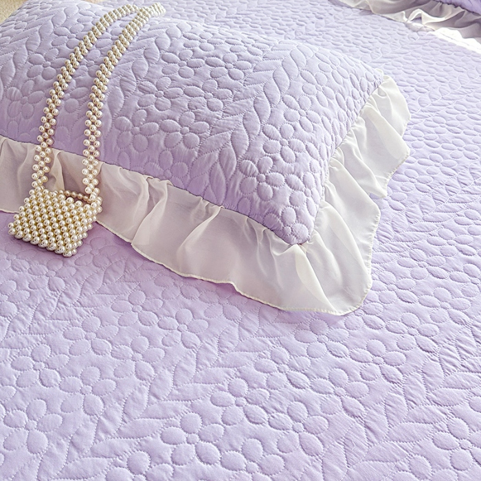 91家纺网 家纺一手货源 找家纺 苏米娜2025韩版法式公主风水洗棉立体花绣花床盖款四件套蕾丝床盖款夏被四件套 玛奇朵—梦幻紫