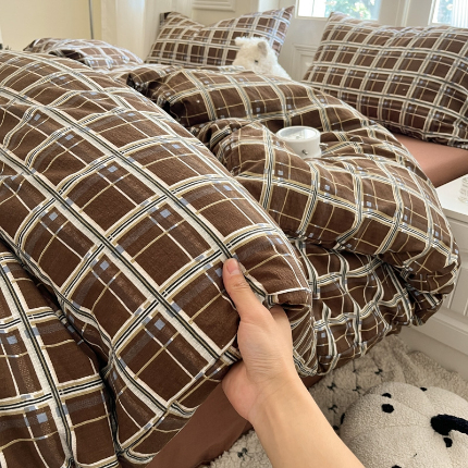 91家纺网 家纺一手货源 找家纺 （总）海岛哥哥 2025新款高克重木棉提花双层纱四件套-风格二