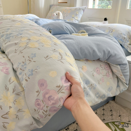 91家纺网 家纺一手货源 找家纺 （总）海岛哥哥 2025新款高克重木棉提花双层纱四件套-风格二