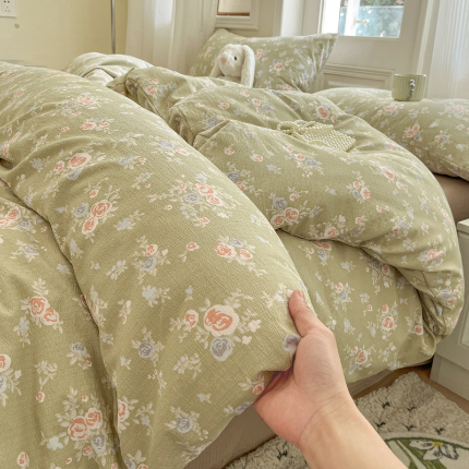 91家纺网 家纺一手货源 找家纺 （总）海岛哥哥 2025新款高克重木棉提花双层纱四件套-风格二