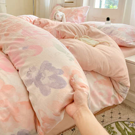 91家纺网 家纺一手货源 找家纺 （总）海岛哥哥 2025新款高克重木棉提花双层纱四件套-风格二