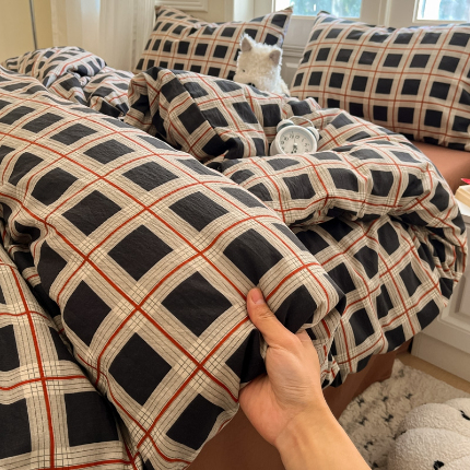 91家纺网 家纺一手货源 找家纺 （总）海岛哥哥 2025新款高克重木棉提花双层纱四件套-风格二