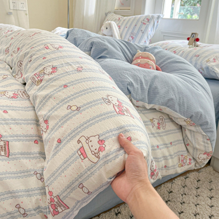 91家纺网 家纺一手货源 找家纺 （总）海岛哥哥 2025新款高克重木棉提花双层纱四件套-风格二