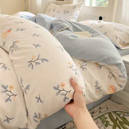 91家纺网 家纺一手货源 找家纺 （总）海岛哥哥 2025新款高克重木棉提花双层纱四件套-风格二