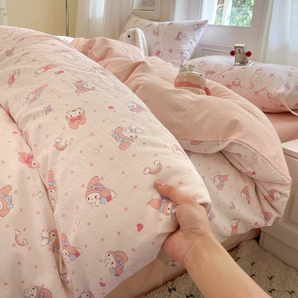 91家纺网 家纺一手货源 找家纺 （总）海岛哥哥 2025新款高克重木棉提花双层纱四件套-风格二