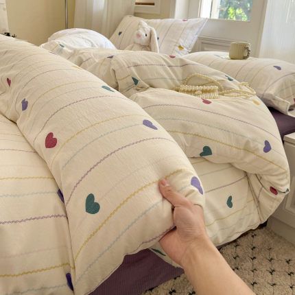 91家纺网 家纺一手货源 找家纺 （总）海岛哥哥 2025新款高克重木棉提花双层纱四件套-风格二