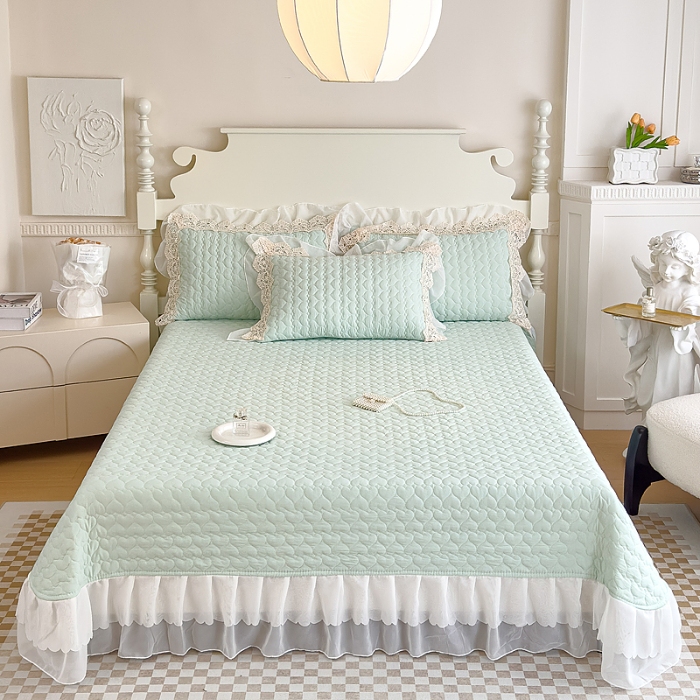 91家纺网 家纺一手货源 找家纺 （总）2025新款A类糯小棉法式蕾丝雪纺床盖三件套 夏季法式花边夏被四件套空调被夏凉被薄被子