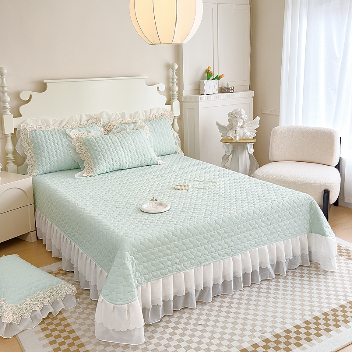 91家纺网 家纺一手货源 找家纺 （总）2025新款A类糯小棉法式蕾丝雪纺床盖三件套 夏季法式花边夏被四件套空调被夏凉被薄被子