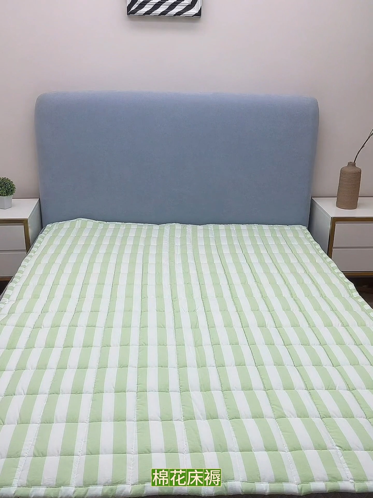 91家纺网 家纺一手货源 找家纺 丽诺床垫 2025新款亲肤舒适全棉纯棉色织棉花床褥床垫 灰色-宽条