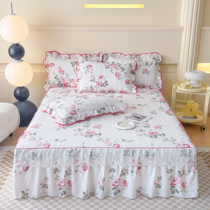 91家纺网 家纺一手货源 找家纺 （总）2025云朵棉多功能印花全夹棉床裙四件套 夹棉被套空调被蕾丝花边加棉床裙三件套枕套夏被单品